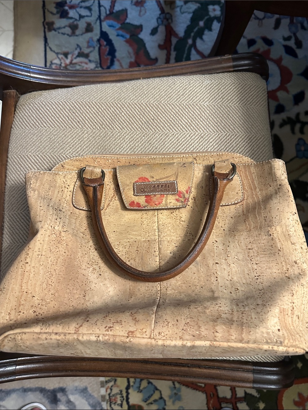 Carpel Natural Cork Tote with Brown Leather Handles made in Portugal